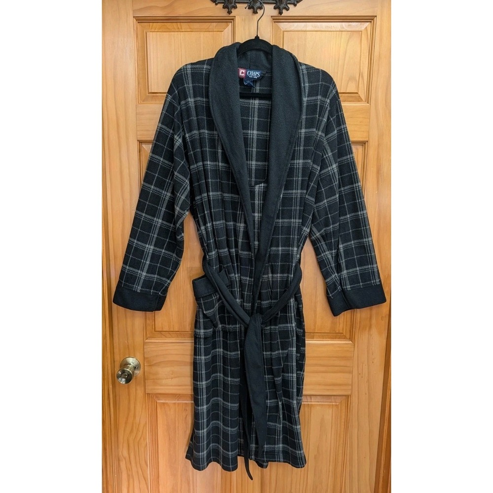 Chaps Est. 1978 Men's Robe Gray Black Plaid One Size Fits Most Belt Warm